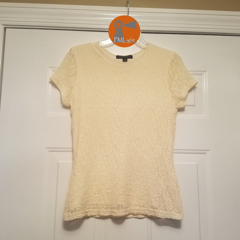 Karen Kane Yellow Lace Top M Short Sleeve
